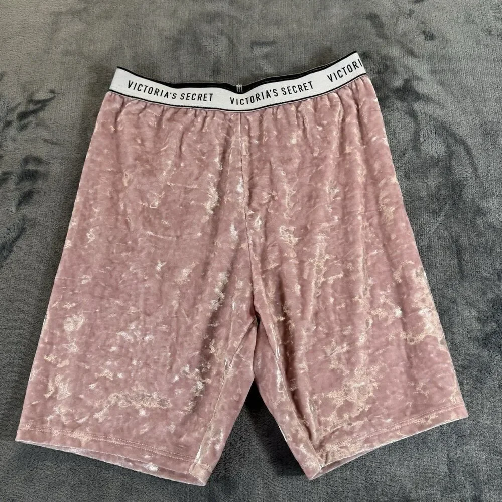 Victoria's Secret Sz S Pink Velvet Shorts Elastic Waist Logo Women's